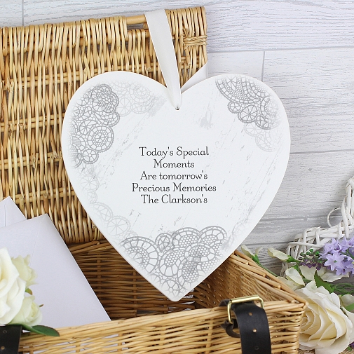 Personalised Dainty Lace Large Wooden Heart Decoration UK [United Kingdom]