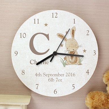 Personalised Hessian Rabbit Shabby chick Large Wooden Clock