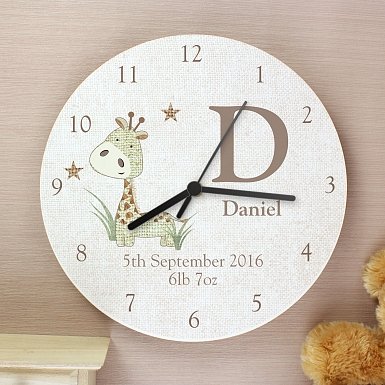 Personalised Hessian Giraffe Shabby chick Large Wooden Clock