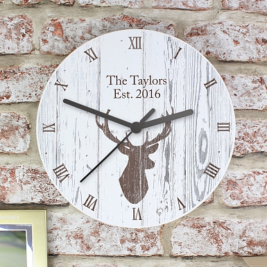 Personalised Highland Stag Shabby chick Wooden Clock