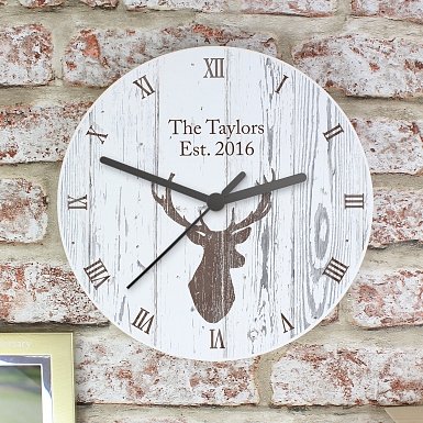 Personalised Highland Stag Shabby chick Wooden Clock