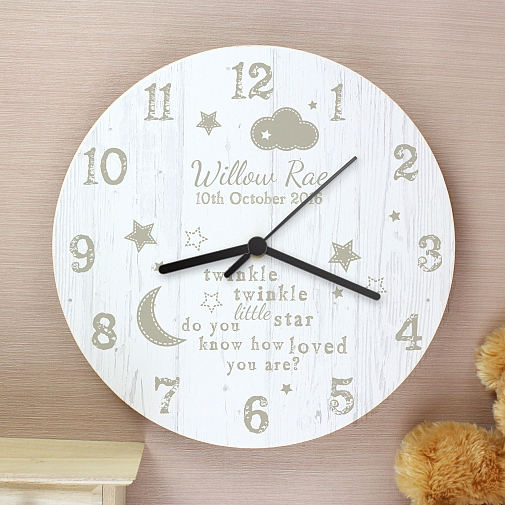 Personalised Twinkle Twinkle Shabby chick Large Wooden Clock