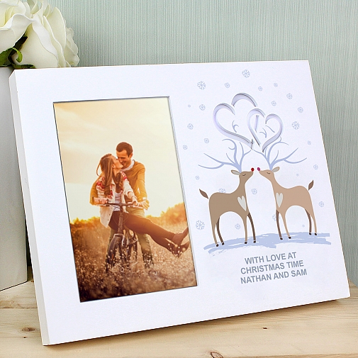 Personalised Reindeer Couple Hearts 6x4 Light Up Frame