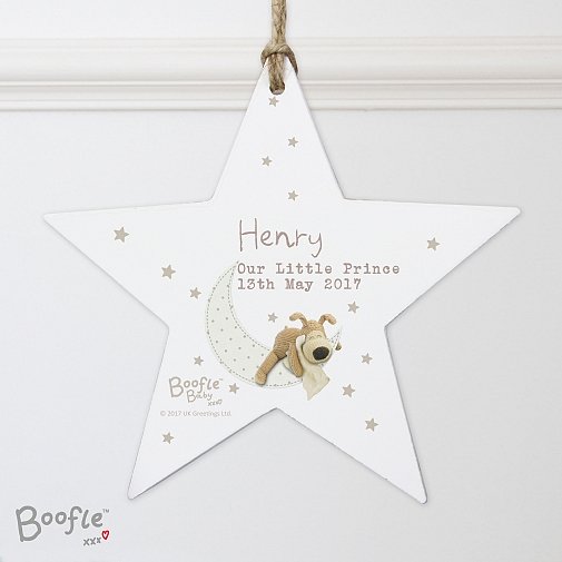 Personalised Boofle Baby Wooden Star Decoration