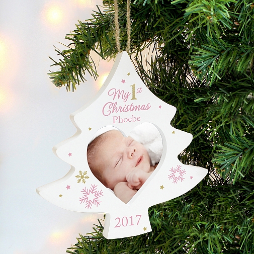 Personalised Pink My 1st Christmas Tree Photo Frame Decoration