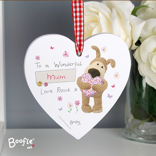 Personalised Boofle Flowers Wooden Heart Decoration UK [United Kingdom]