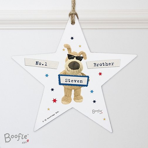 Personalised Boofle Stars Wooden Star Decoration