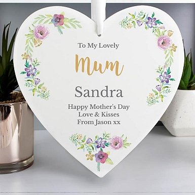 Personalised Any Role 'Floral Watercolour' Large Wooden Heart Decoration