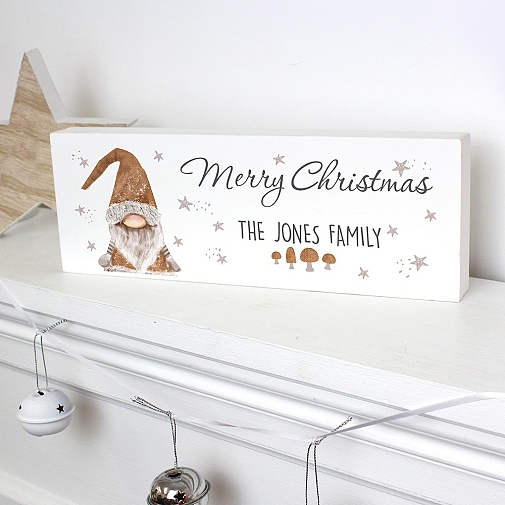 Personalised Scandinavian Christmas Gnome Wooden Block Sign