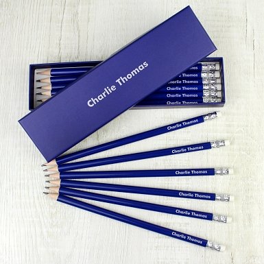 Personalised Name Only Box and 12 Blue HB Pencils