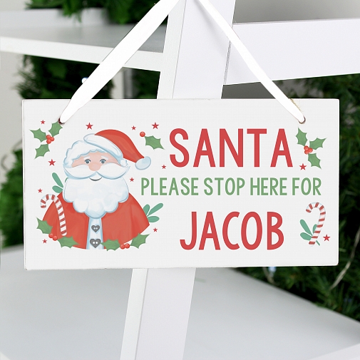 Personalised Santa Stop Here Wooden Sign