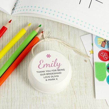 Personalised Pink Flower White Wooden Yoyo