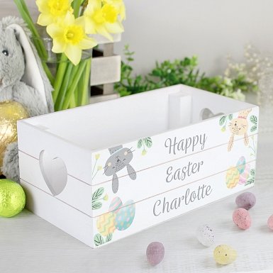 Personalised Easter White Wooden Crate