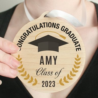 Personalised Graduation Round Wooden Decoration