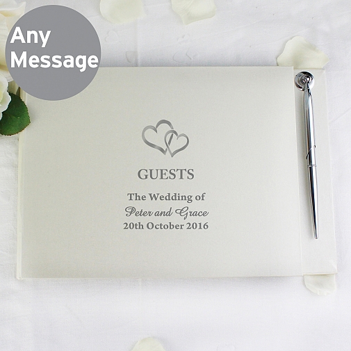 Personalised Hardback Guest Book & Pen Hearts Design