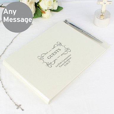 Personalised Hardback Guest Book & Pen Swirl Design