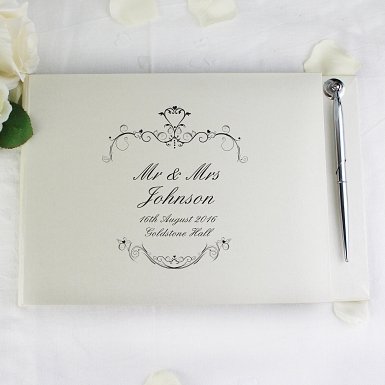 Personalised Ornate Swirl Guest Book & Pen