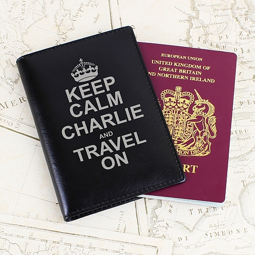 Personalised Keep Calm Black Passport Holder