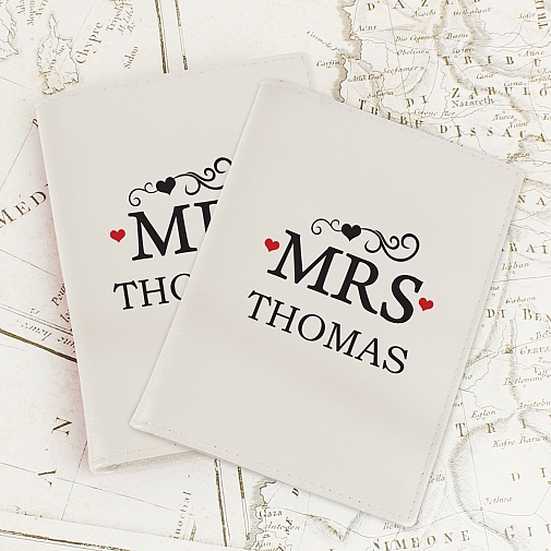 Personalised Mr & Mrs Cream Passport Holders