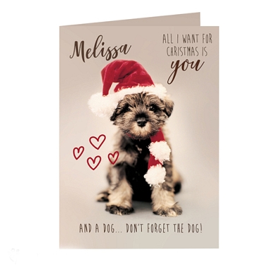 Personalised Rachael Hale 'All I Want For Christmas' Puppy Card delivery to UK [United Kingdom]