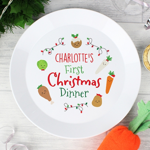 Personalised First Christmas Dinner Plastic Plate to UK