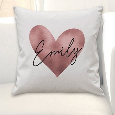Personalised Name Only Rose Gold Heart Cushion