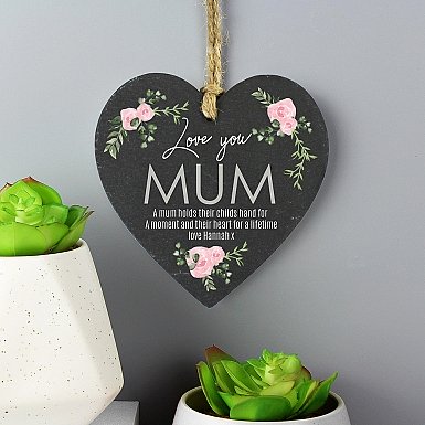 Personalised Abstract Rose Printed Slate Heart Decoration