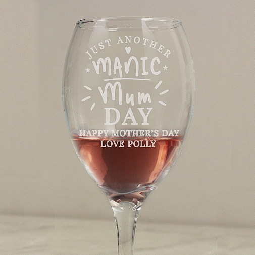 Personalised Manic Mum Day Wine Glass