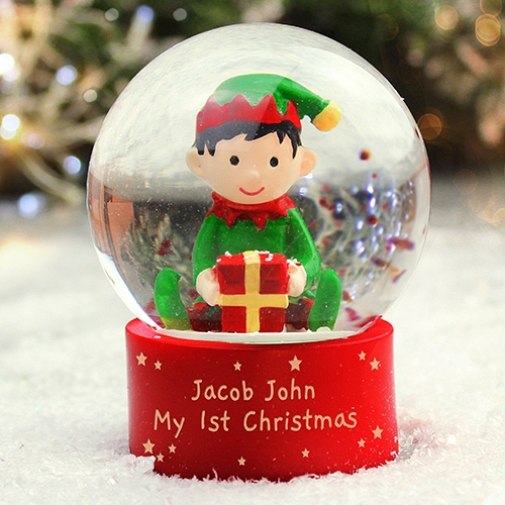 Personalised Message Elf Glitter Snow Globe