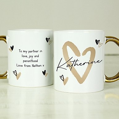 Personalised Hearts Gold Handled Mug