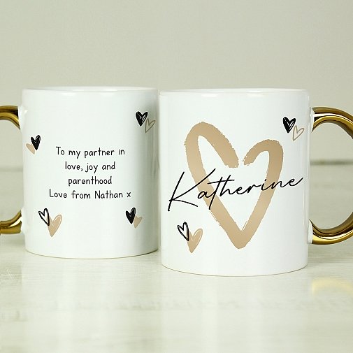 Personalised Hearts Gold Handled Mug