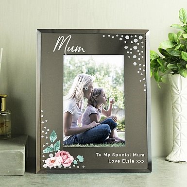 Personalised Floral 6x4 Diamante Glass Photo Frame