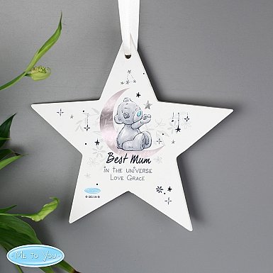 Personalised Moon & Stars Me To You Wooden Star Decoration