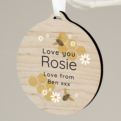 Personalised Bee Round Wooden Decoration