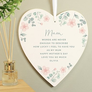 Personalised Floral Wooden Heart Decoration