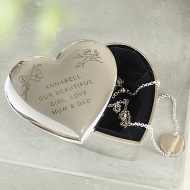 Personalised Floral Free Text Heart Trinket Box