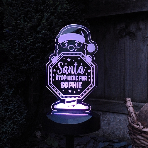 Personalised Santa Stop Here Sign Outdoor Solar Light