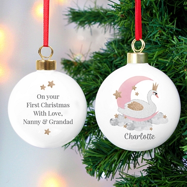 Personalised Swan Lake Bauble Delivery to UK