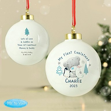 Personalised Winter Explorer First Christmas Tiny Tatty Teddy Bauble