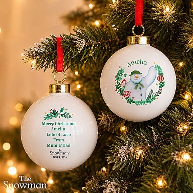 Personalised The Snowman Christmas Wishes Bauble Custom Gift UK