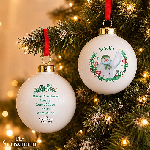 Personalised The Snowman Christmas Wishes Bauble Custom Gift UK