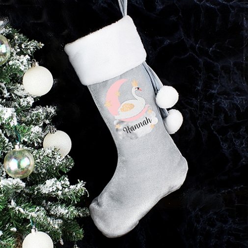 Personalised Swan Lake Grey Stocking Delivery to UK