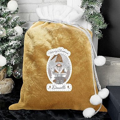 Personalised Gonk Luxury Pom Pom Gold Sack