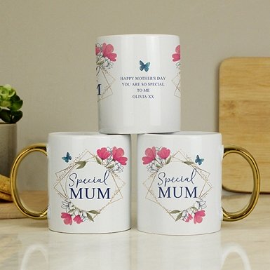 Personalised Geometric Floral Gold Handle Mug