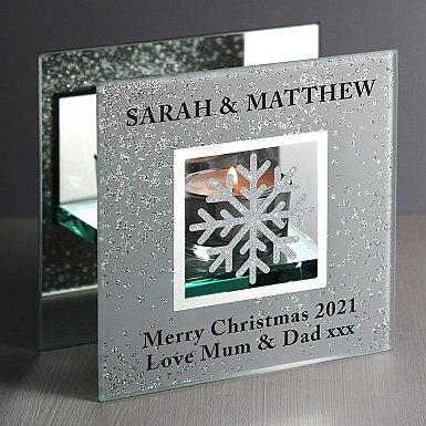 Personalised Snowflake Silver Glitter Tea Light Holder