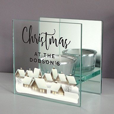 Personalised Christmas Mirrored Light Candle Holder