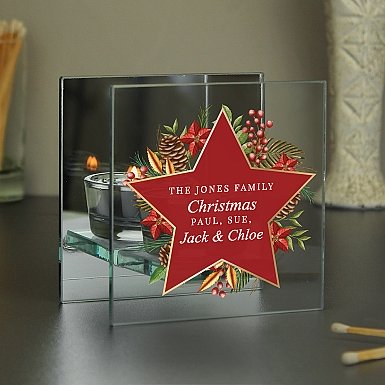 Personalised Christmas Glass Tea Light Candle Holder