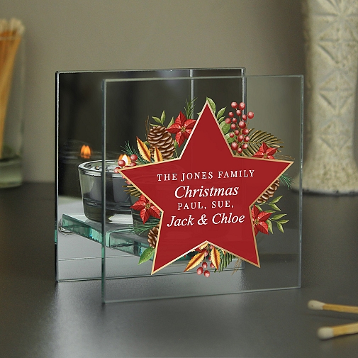 Personalised Christmas Glass Tea Light Candle Holder
