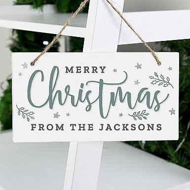 Personalised Merry Christmas White Wooden Sign