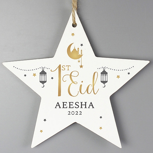 Personalised 1st Eid Wooden Star Decoration